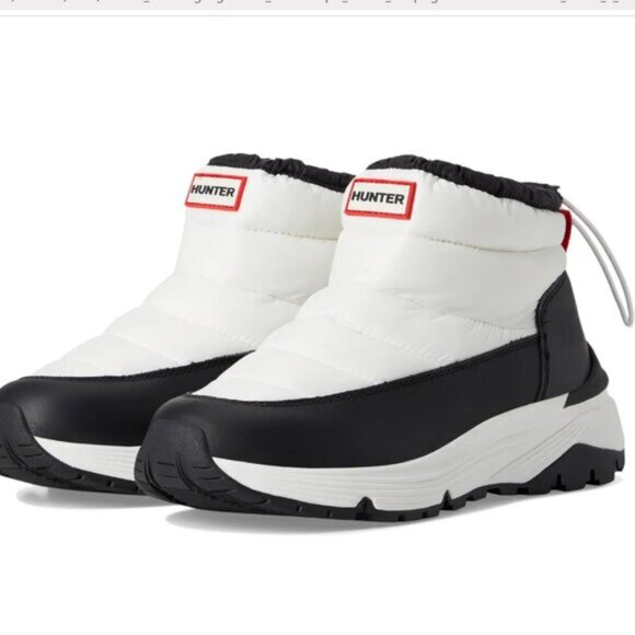 NEW  HUNTER Waterproof Anne Snow Boots in white/black for women 1225 6t3 - Picture 1 of 9